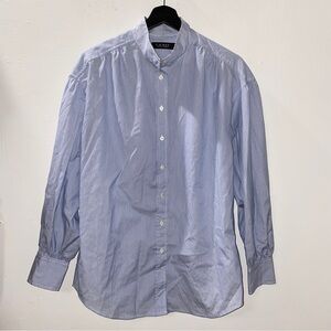 Ralph Lauren Collarless Button Up Striped Shirt Size Medium White / Blue